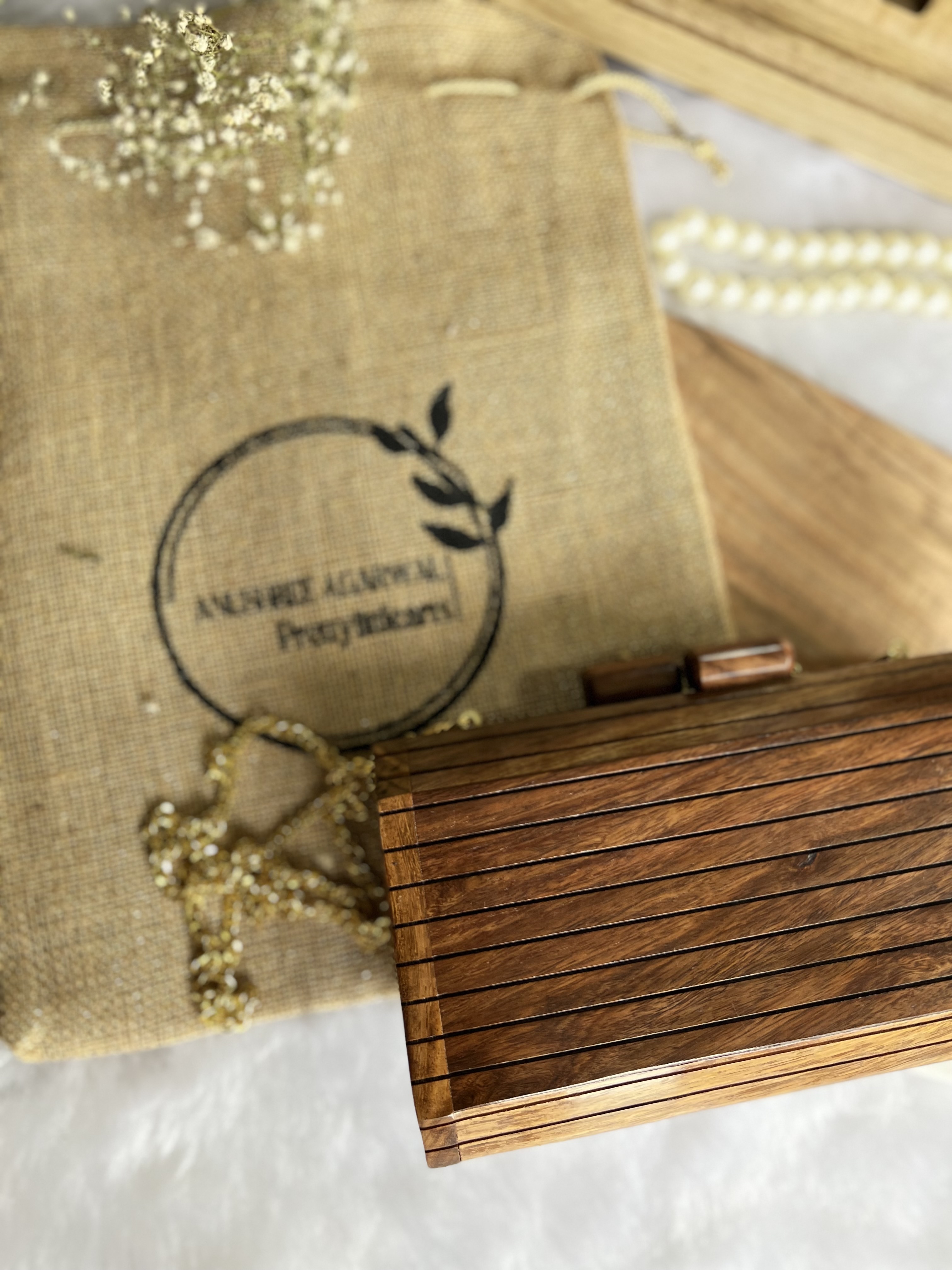 Horizontal Line wooden clutch