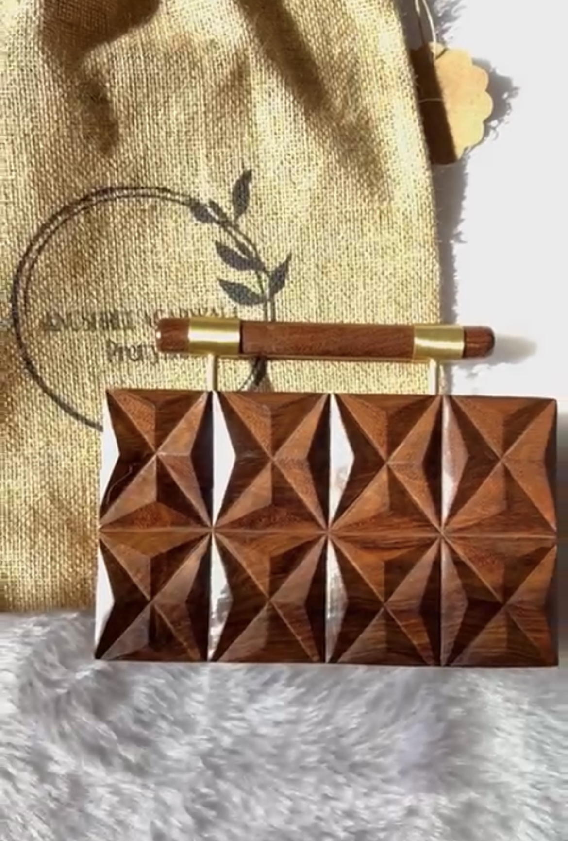 Rectangular Carved wooden clutch